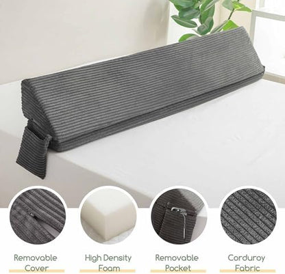 HIGOGOGO Queen Size Wedge Pillow for Headboard Gap - Multi Functional Mattress Wedge Bed Gap Filler Close The Gap (0-7") Between Your Mattress and Headboard or Wall (Grey, 60"x9"x7")