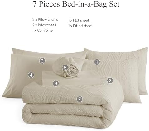 Queen Comforter Set Beige Tufted Boho Bedding Sets Farmhouse 7 Pieces
