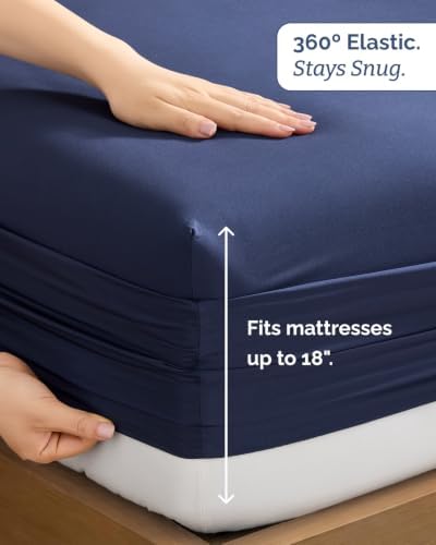 100% Rayon Derived from Bamboo Sheets - Split Head King - Navy Blue
