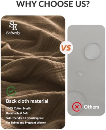 SE SOFTEXLY Muslin Duvet Cover Queen Size, 100% Washed Cotton Duvet Cover Set, Ultra Soft Comforter Cover Linen Like, 3 Pieces Minimalist Gauze Duvet Cover with 2 Pillowcases, 80"x90", Dark Brown