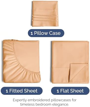 Twin Size 3 Piece Sheet Set - Ultra Soft & Cooling Sheets - Peach