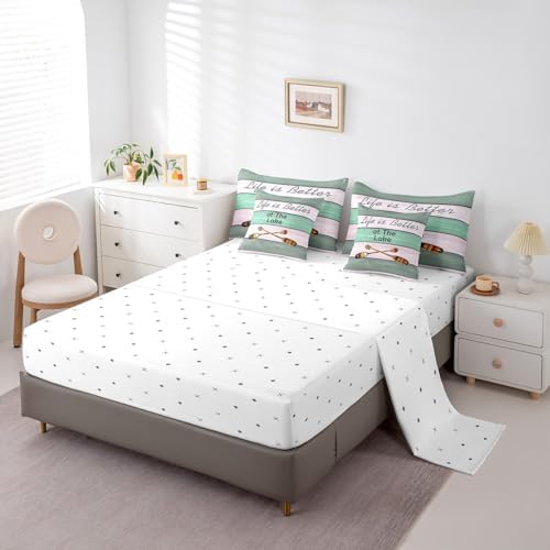 Erosebridal Lake House Bedding Set for Kids Teens,Rustic Oars Paddle Comforter Set Queen Size,Wooden Plank (Comforter+Fitted+Flat Sheet+2 Pillowcases+2 Throw Pillow Covers) 7 Pieces Bed Set