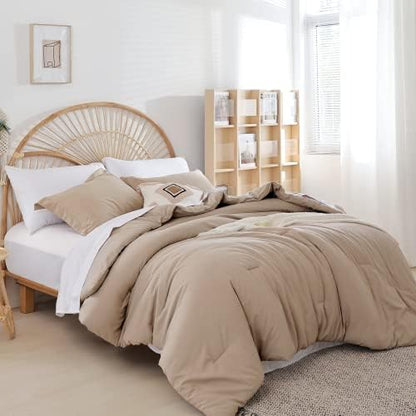 weigelia King Comforter Set with Sheets - Taupe 7 Pieces Bed in a Bag King
