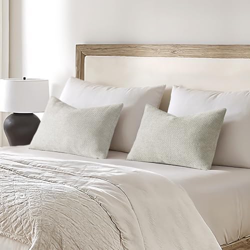 MIULEE Dercorative Lumbar Throw Pillow Covers 12x20 Inch Grey-White 2 Pack