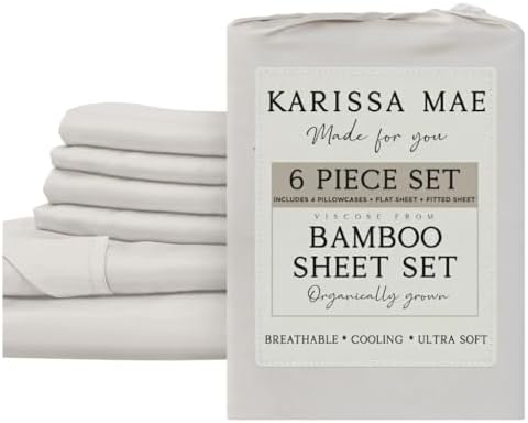 KARISSA MAE 6 Piece Luxury Bamboo Viscose Cal King Sheet Set, 4 Pillowcases