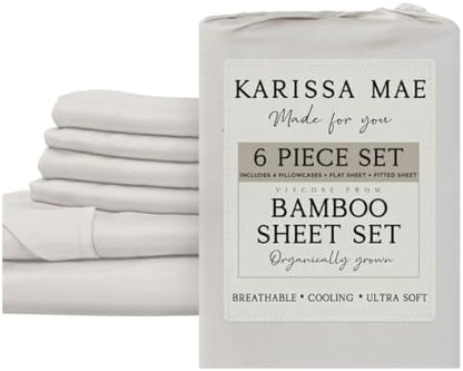 KARISSA MAE 6 Piece Luxury Bamboo Viscose Cal King Sheet Set, 4 Pillowcases