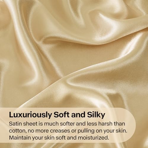 BEDELITE Satin Sheets Twin XL Size Bed Set, Champagne, 3 Pieces