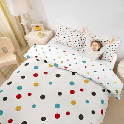 Kawaii Comforter Cover Set, Color Dots Bedding Set for Kids Girls Kawaii Room Decor, Music Notes Print Decor Cute Cartoon Duvet Cover, Soft Microfiber Reversible Bedding Comforter, Full Size