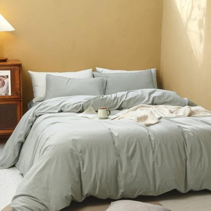 FOSSA Duvet Cover Set 100% Washed Cotton Linen Feel Twin