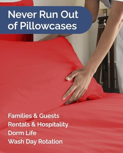 Standard Pillow Cases Set of 8 - Ultra Soft Cozy Pillowcase Covers - Red
