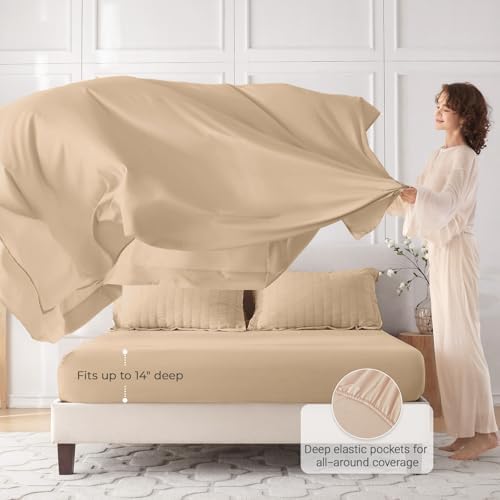 MUXHOMO 7 Pieces Oversized Queen Comforter Set, Seersucker Bed in a Bag Oversized Queen Size, All Season Luxury Bedding Set with Comforter, Flat Sheet, Fitted Sheet, Pillowcases & Shams, Khaki