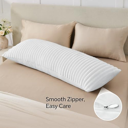 BEDELITE Fluffy Striped Body Pillow Cover with Zipper, Bright White, 20x54