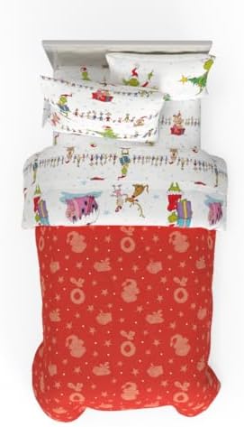 Grinch by Dr. Seuss Holiday & Christmas Bedding Soft Comforter and Sheet Set with Sham, 5 Piece Twin Size, (Official Dr. Seuss Product) by Franco