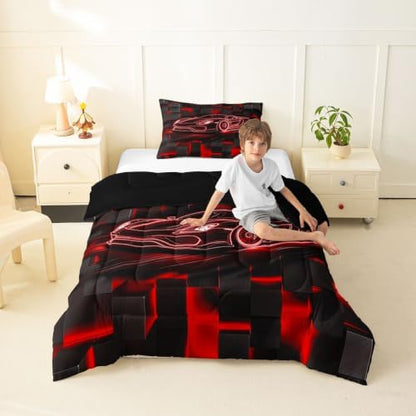 Feelyou Red Race Car Comforter Set Toddler Size Bedding Set
