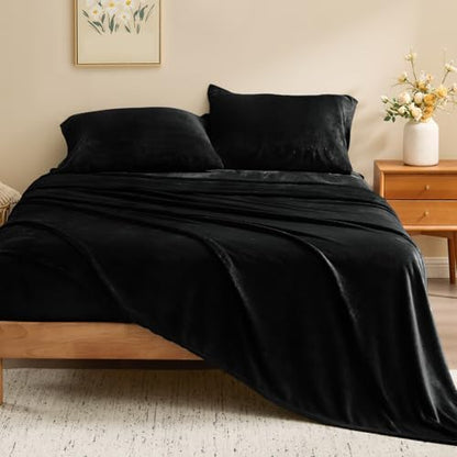 BEDELITE Flannel Sheets Twin Size, Black, 3 Pieces