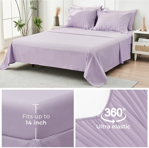 HYMOKEGE Lavender Oversized King Comforter Set Seersucker 7 Pieces, All Season Luxury Bed in a Bag for Bedroom, Bedding Set with Comforter, Sheets, Pillowcases & Shams