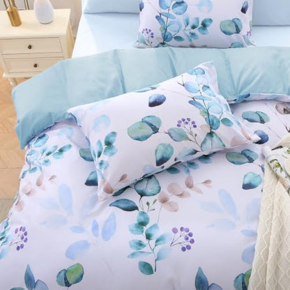 MUXHOMO Bed in a Bag King 7 Pieces, King Comforter Set Reversible Blue Botanical Flowers Design, Ultra Soft & Breathable Bedding Sets with Comforter, Sheets, Pillowcases & Shams