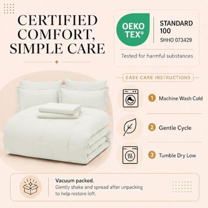 CozyLux Full Size Comforter Set Ivory, 7 Pieces Bed in a Bag