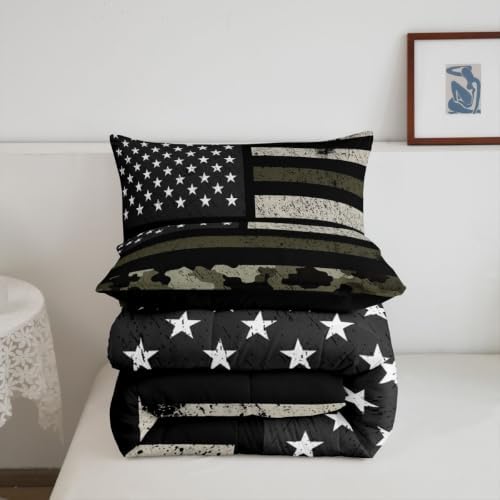Feelyou Camo American Flag Comforter Set Queen Bedding Set for Kids Boys