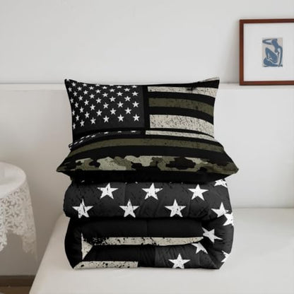 Feelyou Camo American Flag Comforter Set Queen Bedding Set for Kids Boys