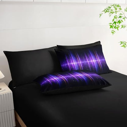 Geometric Stripes Comforter Set Purple Gradient Lines Printed Bedding Set with 1 Comforter, 1 Flat Sheet, 1 Fitted Sheet and 4 Pillowcases for Boys and Girls Bedroom (Lines King