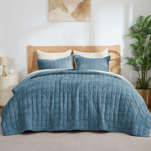 BEDELITE Velvet Quilt Set King Size, Luxury Velvet Comforter Bedding