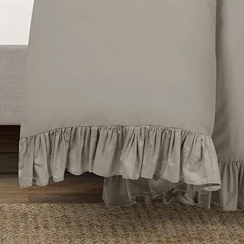 Lush Decor Reyna Ruffle Cotton Duvet Cover Set 3 Piece Set Full/ Queen, Gray - Queen Size Bedding Set - Gray Duvet Queen- Ruffled Bedding - Coquette Decor