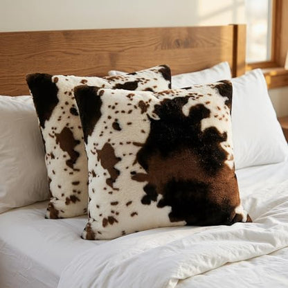 TOMWISH Pack of 2 Cowhide Faux Fur Soft Fluffy Plush Pillow Covers 18x18