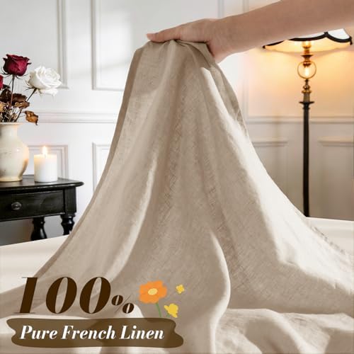 SONORO KATE 100% French Linen Queen Size Sheets Set,Natural Flax Bedding