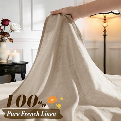 SONORO KATE 100% French Linen Queen Size Sheets Set,Natural Flax Bedding