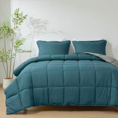 HIG 3pc Dusty Blue Queen Size Bedding Comforter Set Duvet Insert Blanket