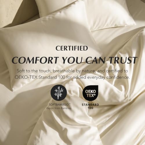 EverGrace 100% Rayon from Bamboo Duvet Cover Set, King Size, Oat Cream