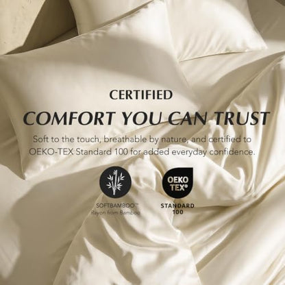 EverGrace 100% Rayon from Bamboo Duvet Cover Set, King Size, Oat Cream