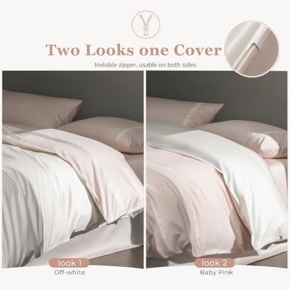 Full Size Duvet Cover, 100% Egyptian Cotton,1600 Thread Count, Reversible Duvet Cover, Soft and Breathable Satin Bedding Set, All Seasons (Heather Pink and White, 80"x90")