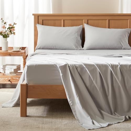 Comfort Spaces: Sheets Set - For Moisture Wicking- 4 Piece - Queen - Grey - Incl. Flat Sheet, Fitted Sheet and Pillow Cases