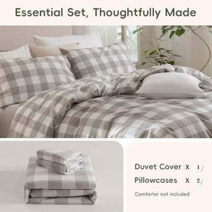 JIYUAN Queen Washed Cotton Duvet Cover Set, 3-Piece, Buffalo Check