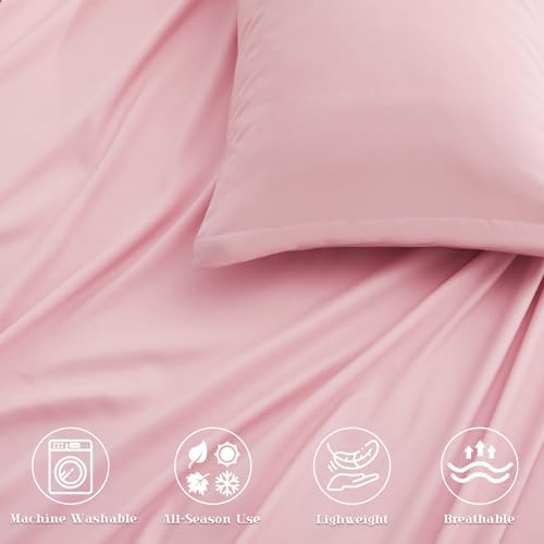 P Pothuiny 5-Piece Split King Sheets Set, Pink Soft Microfiber Fabric