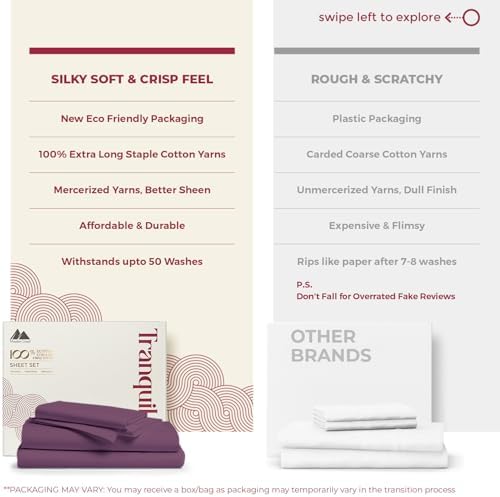 Mayfair Linen Egyptian Cotton Plum Queen Sheets Set - Luxury 800 Series High Thread Count Queen Bed Sheet Set (4 PC), Soft Cooling 16" Deep Pocket Hotel Quality Bed Sheet Set - Tranquil Collection