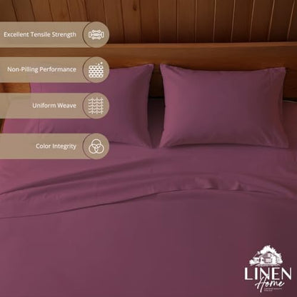 Linen Home 2-Pack King Sheet Set, 100% Cotton Percale Bedding, 8-Piece Value Bundle, Deep Pocket Cooling Bed Sheets for Hot Sleepers, Breathable & Crisp Hotel Quality, Long-Staple Cotton, Damson Berry