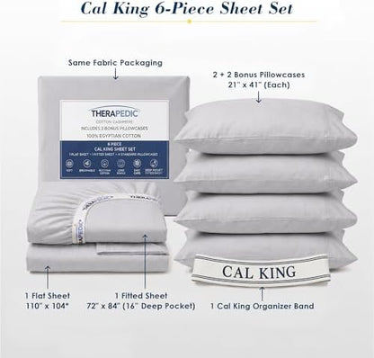 Therapedic 100% Egyptian Cotton 6 Piece California King Sheets Set (Dove)