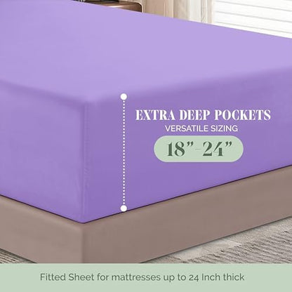 Elegant Comfort 1500 Premium Hotel Quality 18-24 Inches Deep - Extra Deep Pocket Single Fitted Sheet for High Mattress, Luxury and Softest, Smart Pocket - Wrinkle Free, King, Lilac