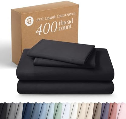 Bare Home 100% Organic Cotton Sateen Sheet Set (Split Flex King, Black)