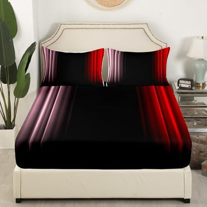 Feelyou Teens Abstract Ombre Decorations Bedding Set for Kids Women Pink Red and Black Bed Sheets Set Geometric Modern Fitted Sheet Sets Room 3Pcs Twin Size