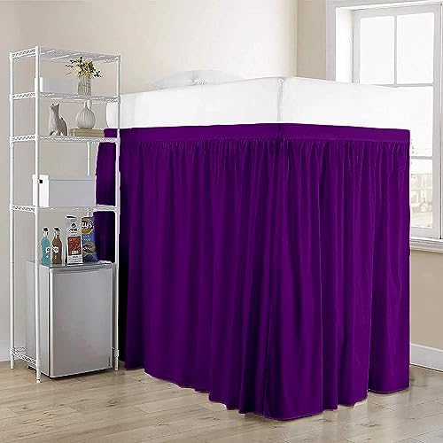 Twin XL 32" Inch Drop Long Dorm Bed Skirt, Ruffled Pattern College Dorm Room Bed Skirts, Split Corner, Easy Care, No Wrinkle Cotton Microfiber Bed Skirt