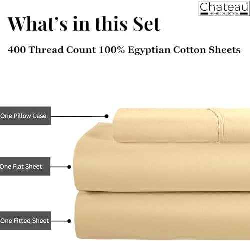 Twin Bed Sheets Set, 400 Thread Count Luxury Cotton Sheets - Semolina