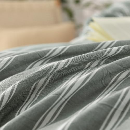 BESTOUCH Striped Cotton Duvet Cover Set Linen Feel Super Queen