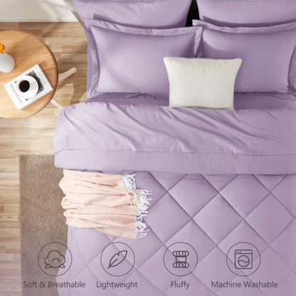 CozyLux Full Comforter Set 82"x86" Light Purple - 7 Piece Bed in a Bag