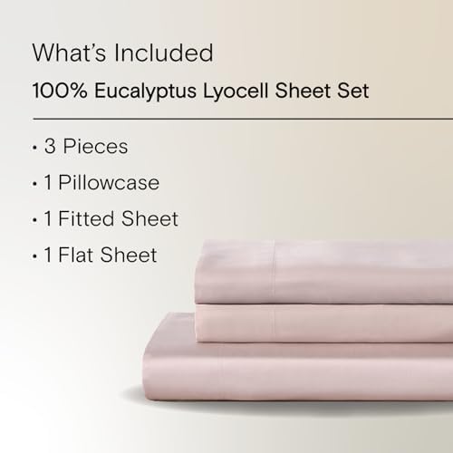 Sijo AiryWeight Tencel Sheet Set, 100% Lyocell Derived from Eucalyptus, Buttery Soft, Architectural Digest Best Cooling Sheets Winner - 3pc - 1 Pillowcase 1 Fitted 1 Top (Blush, Twin XL)