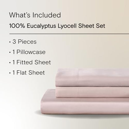 Sijo AiryWeight Tencel Sheet Set, 100% Lyocell Derived from Eucalyptus, Buttery Soft, Architectural Digest Best Cooling Sheets Winner - 3pc - 1 Pillowcase 1 Fitted 1 Top (Blush, Twin XL)