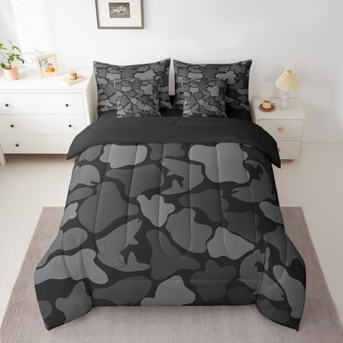 Erosebridal Farmhouse Fishing Comforter Set Full Bass Fish Bedding Set Camouflage Wildlife Bed in a Bag Camo Hunting (Comforter+Fitted+Flat Sheet+2 Pillowcases+2 Throw Pillow Covers) 7 Pieces Bed Set